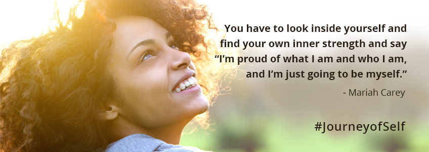 A smiling woman raises her face to the sun as she considers positive affirmations to support her Journey Of Self-Discovery. #JourneyofSelf